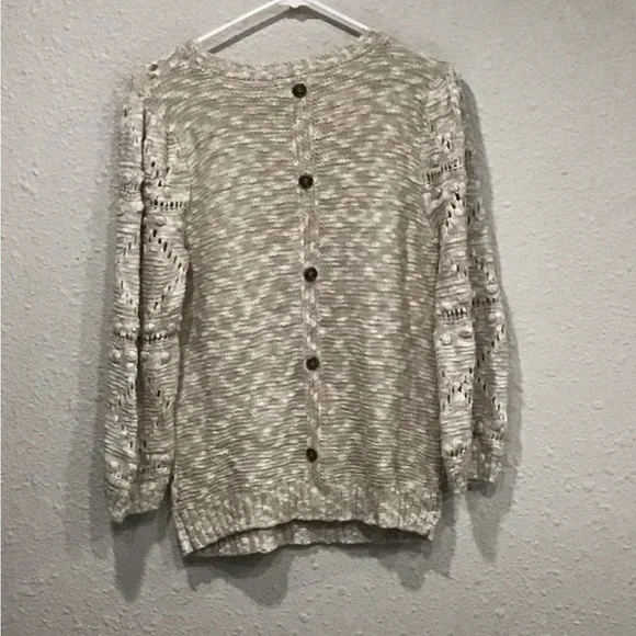 MINE Women’s M Sweater Open Knit Pullover Textured Button Back Boho Cottagecore - Picture 3 of 4